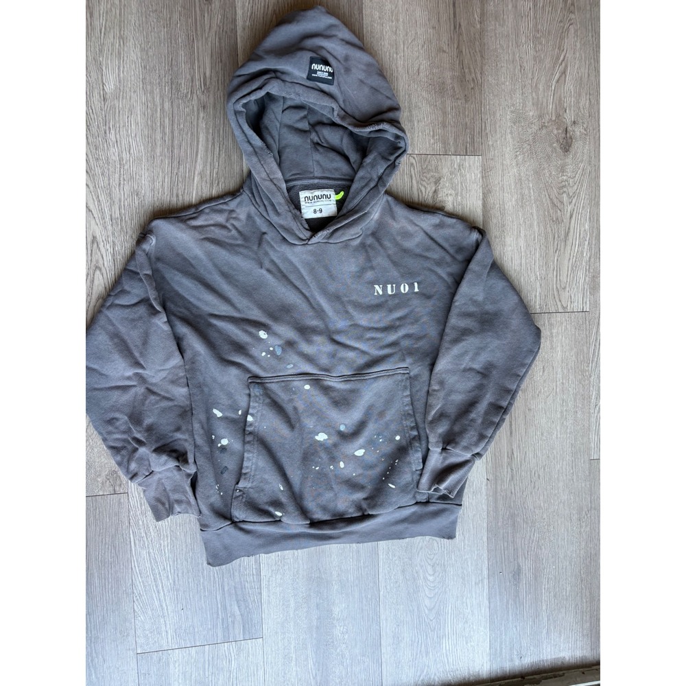 NUNUNU Kids Charcoal Grey Paint Splatter NU01 Hoodie Sweatshirt Size 8-9